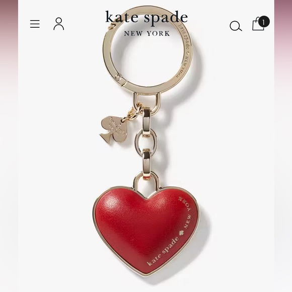 KATE SPADE Heart Hardware Metal Leather KEY FOB! BAG CHARM CLIP